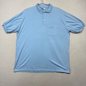 Vintage Stedman Hanes Polo Pocket Shirt Men 2XL XXL Light Blue Blank Stained